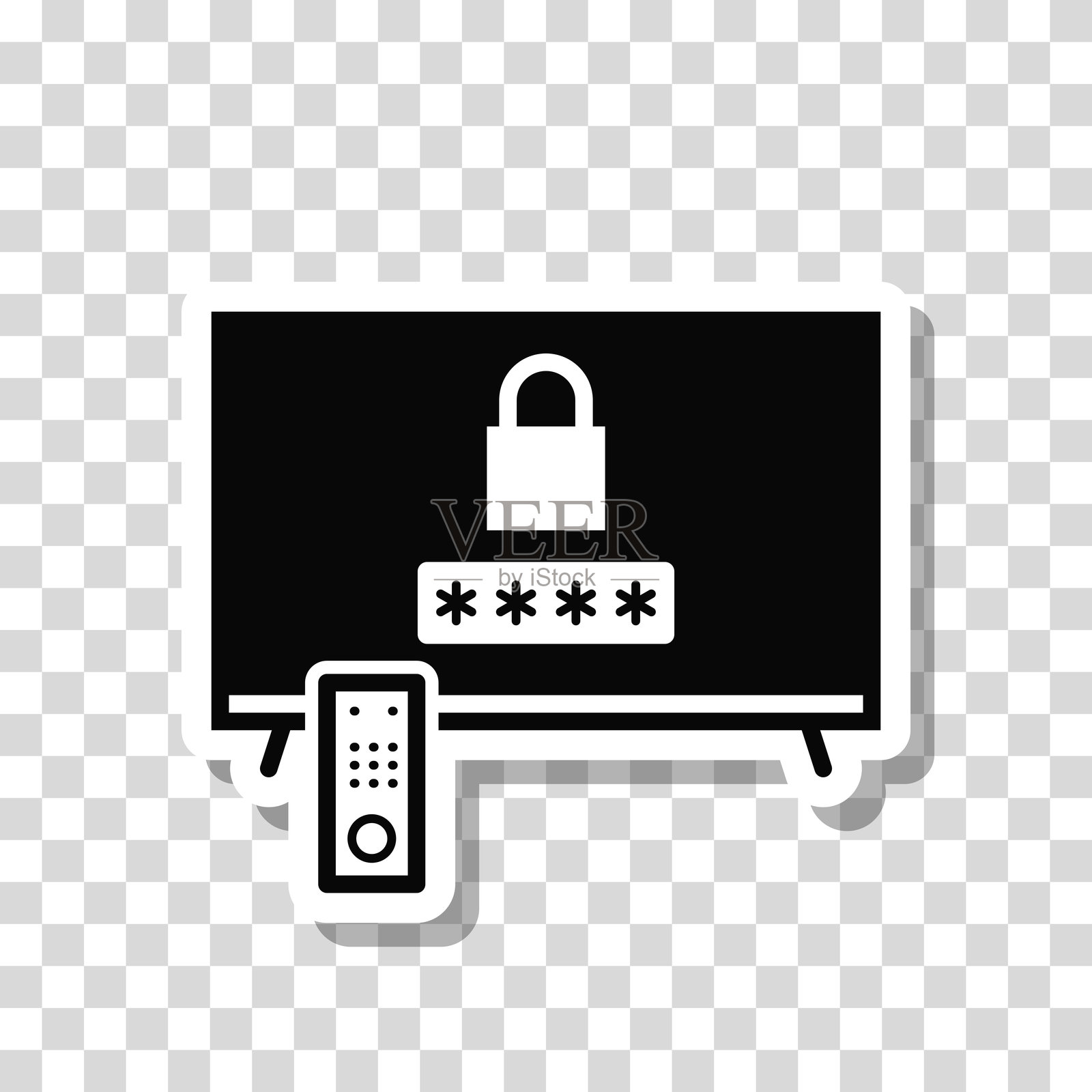 带密码的电视。空白背景上的图标贴纸插画图片素材