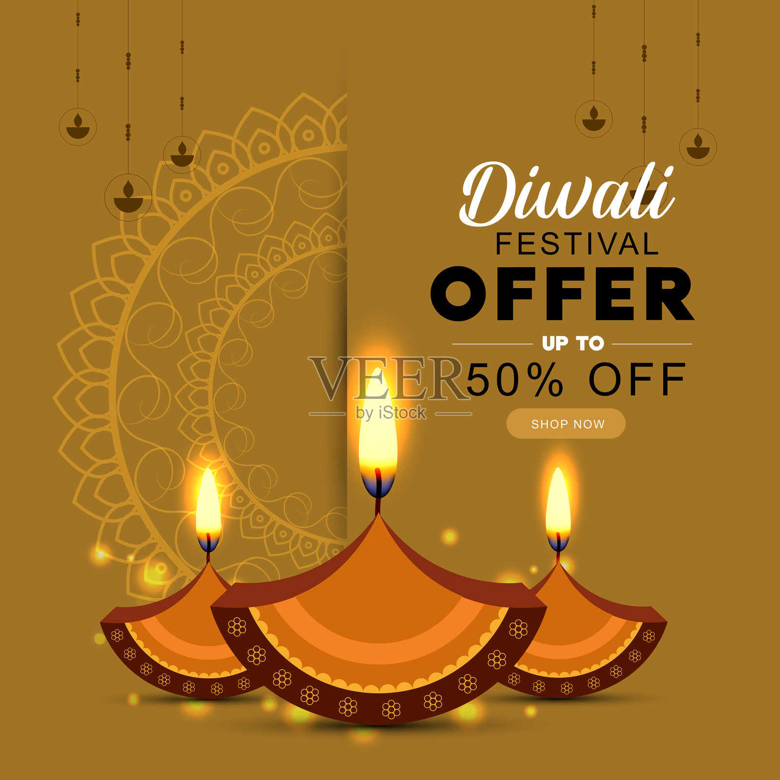 排灯节促销海报设计与油灯插画图片素材