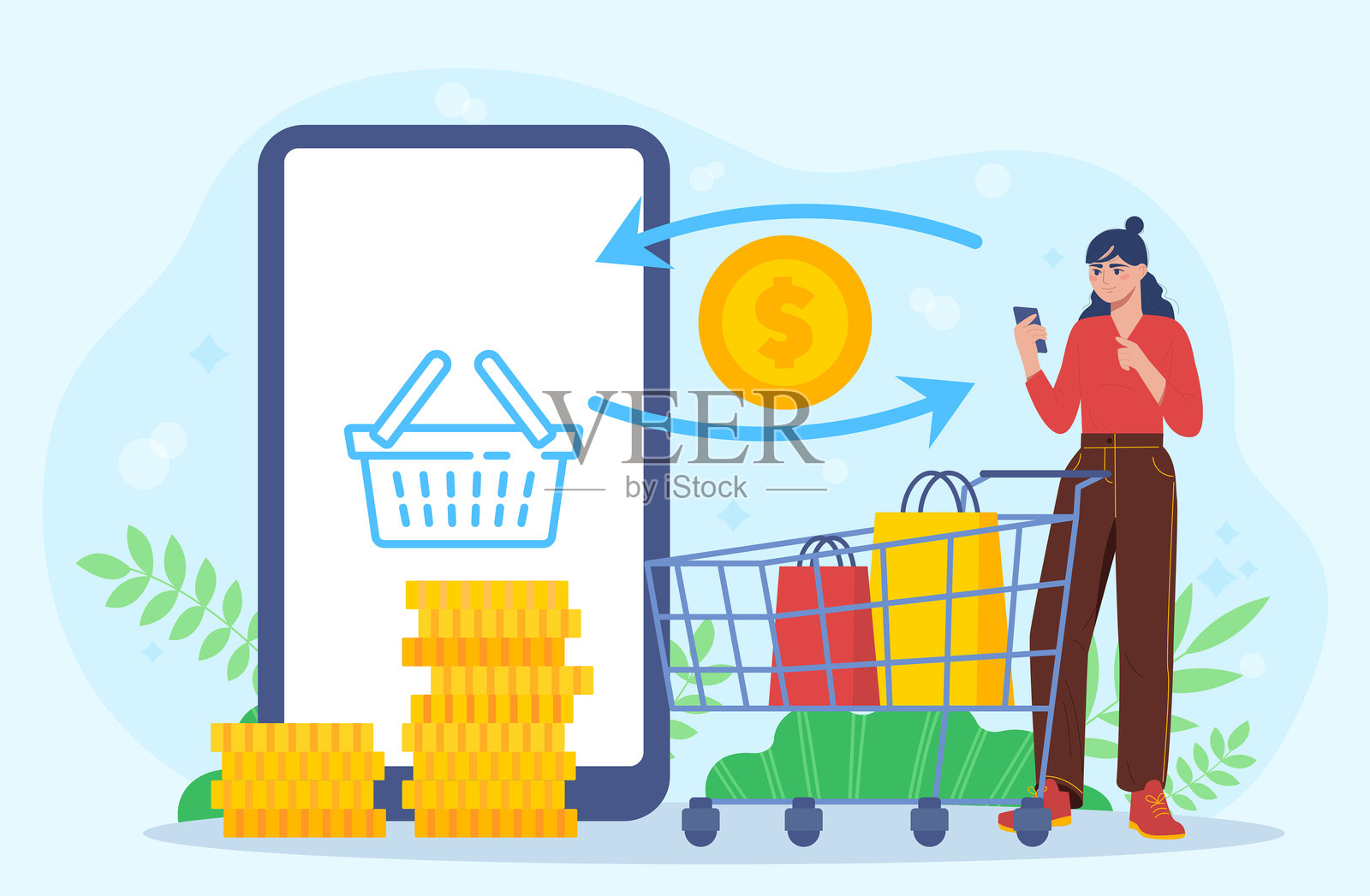 移动购物和支付概念。矢量插图插画图片素材