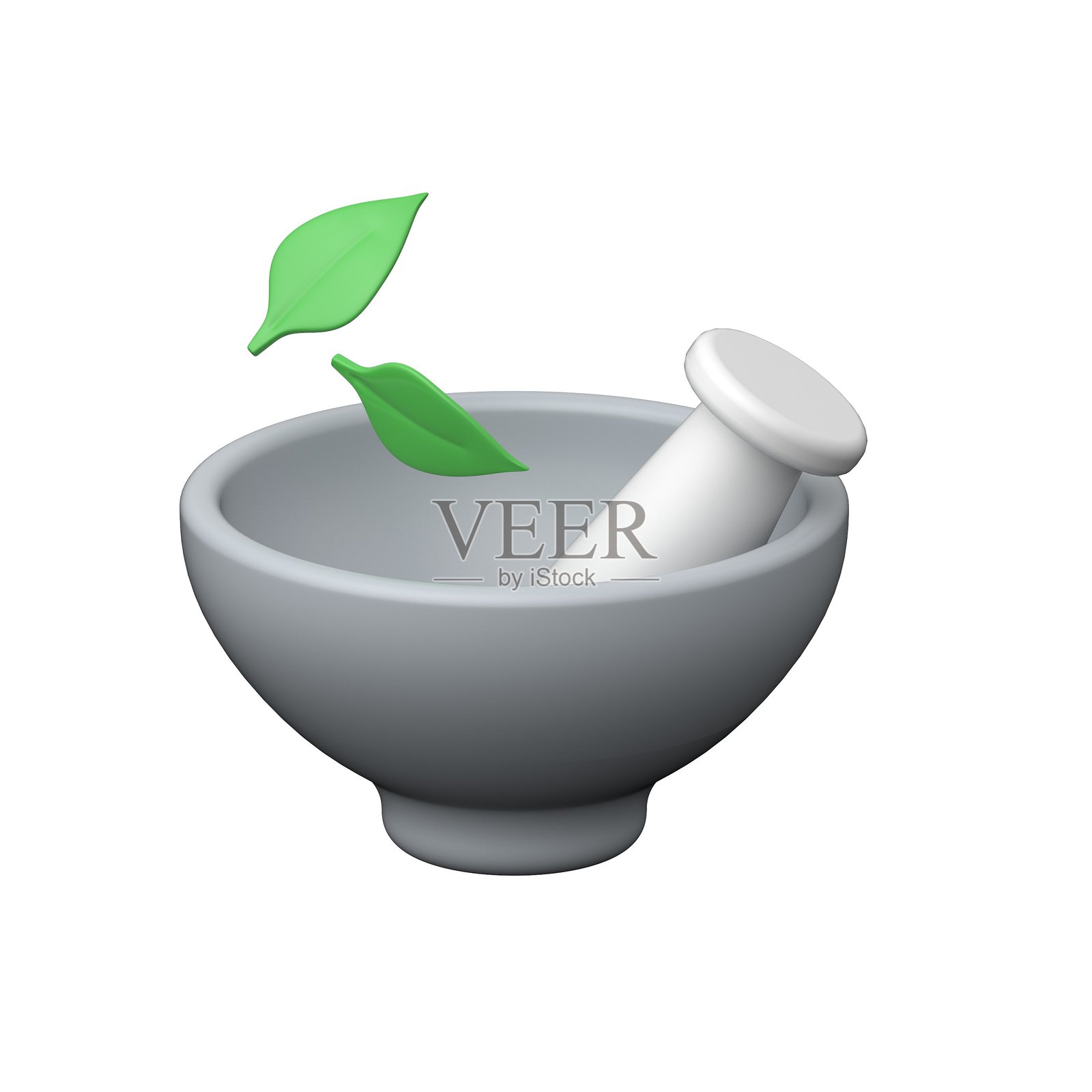 3D研钵和杵用于天然疗法和草药医学。照片摄影图片