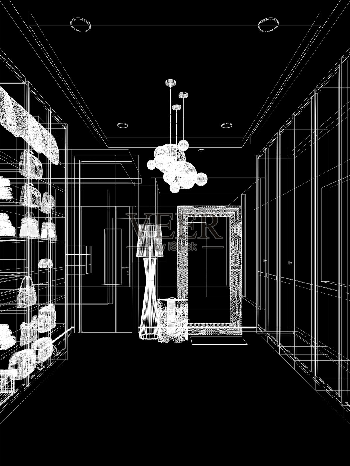 3D渲染的步入式衣橱房间照片摄影图片