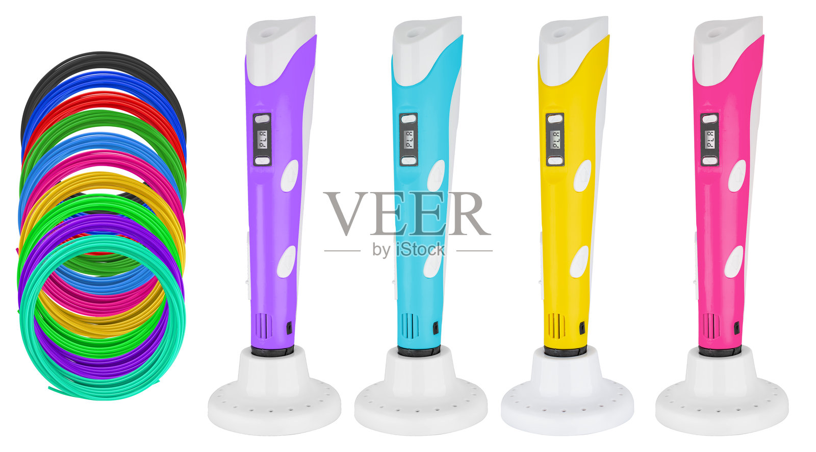 带有方便LCD控制显示屏的人体工学3D笔。背景为白色,独立展示。照片摄影图片