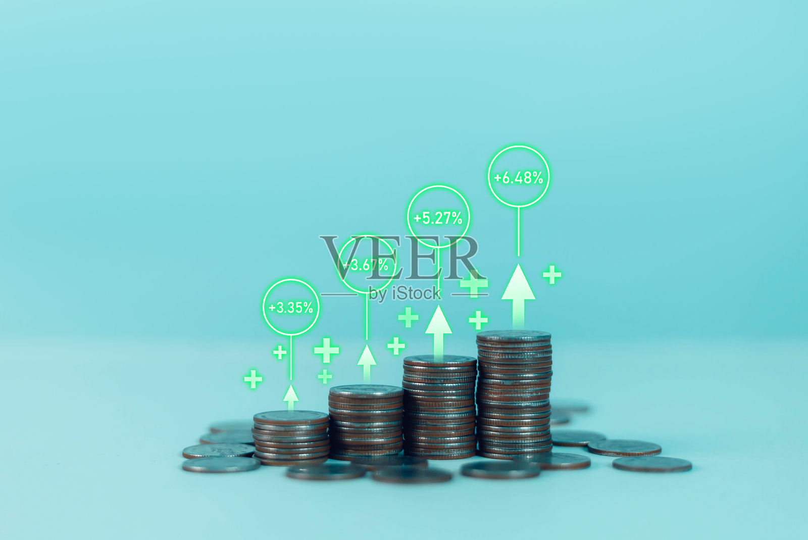 利率上升、企业价值比率、投资上升、商业增长、股票、共同基金、高汇率的概念。照片摄影图片