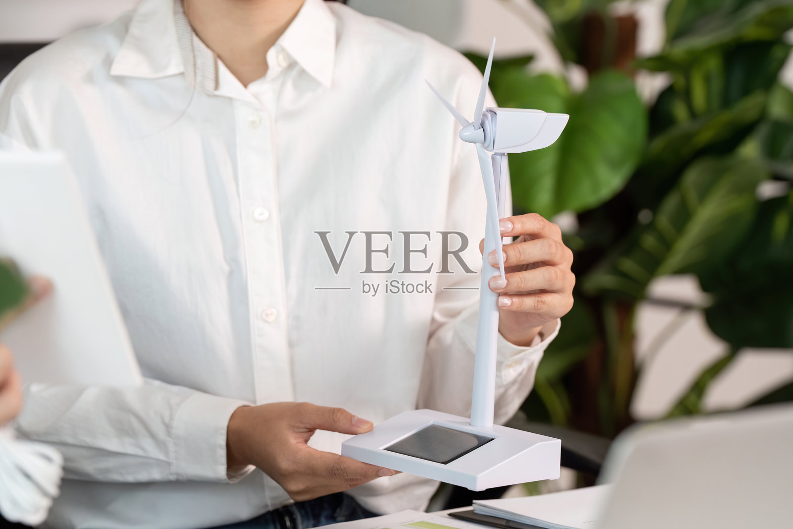 ESG创新。在商务会议中专业展示可持续发展模型。照片摄影图片