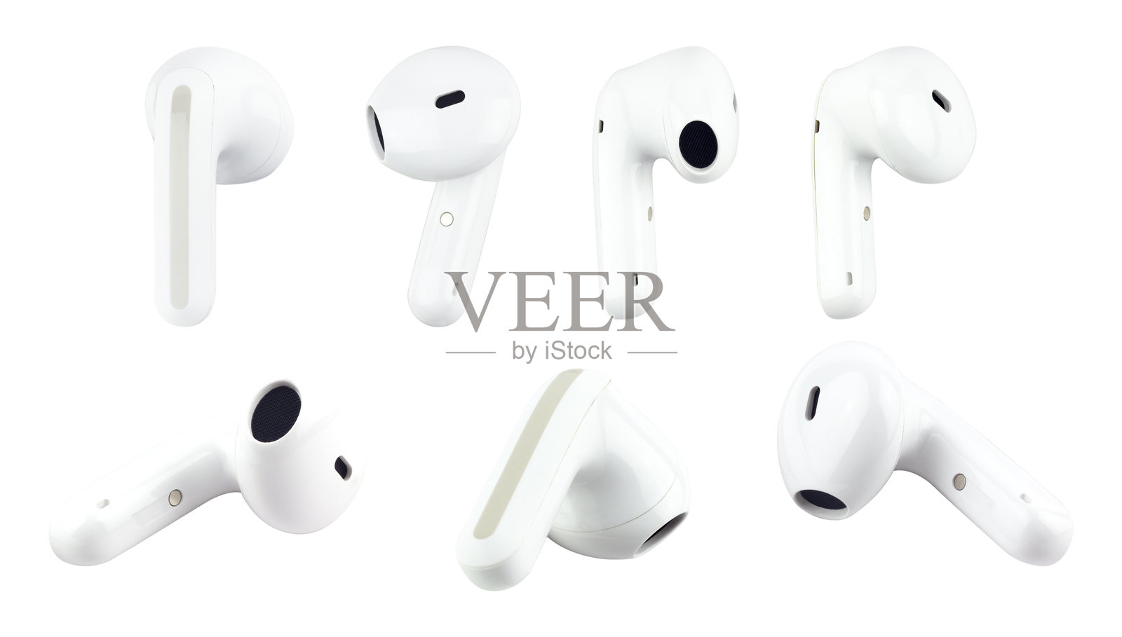 一组无线耳塞与背景隔离照片摄影图片