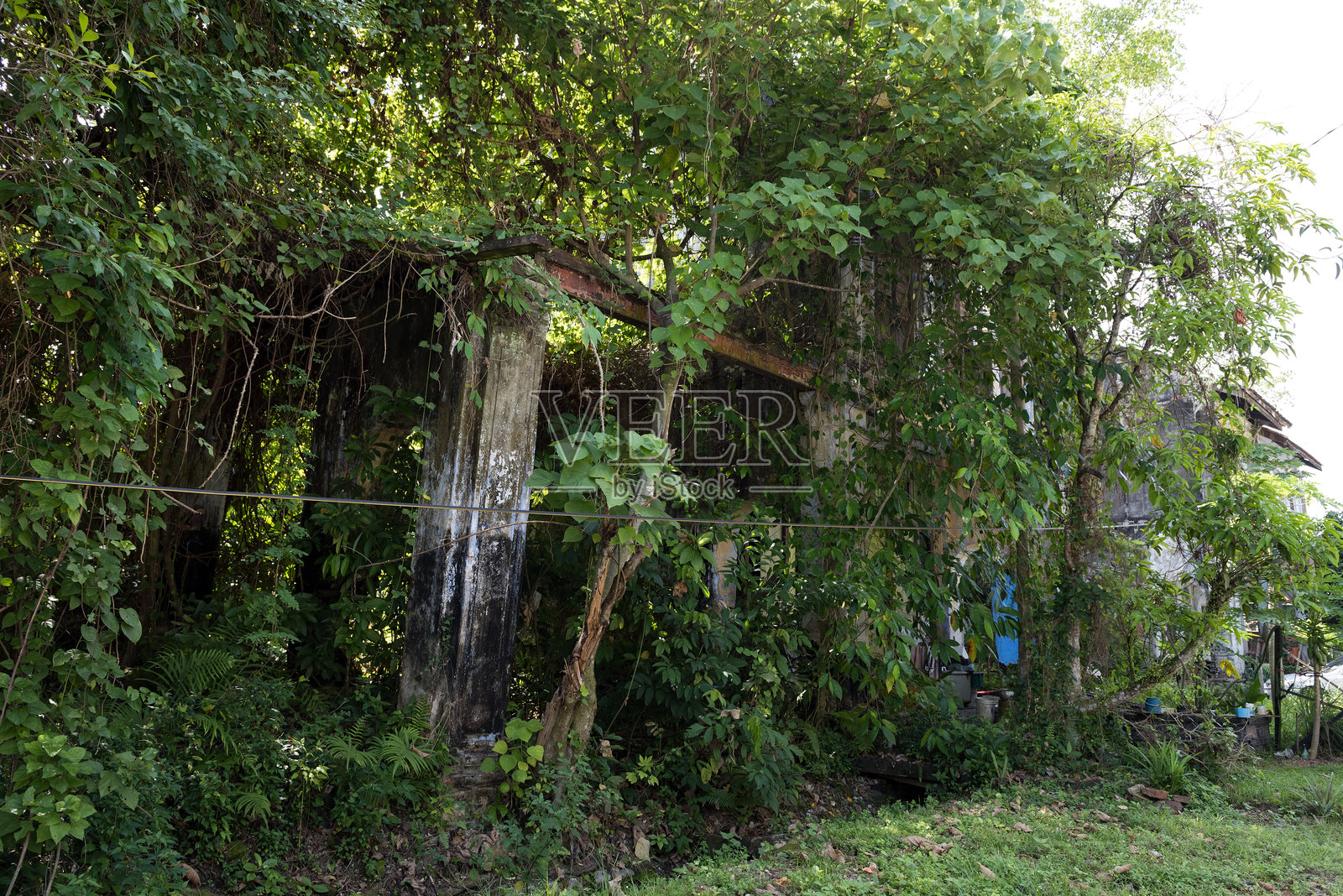 马来西亚霹雳州普星市郊外破旧废弃的锡矿小镇帕潘的景观照片摄影图片