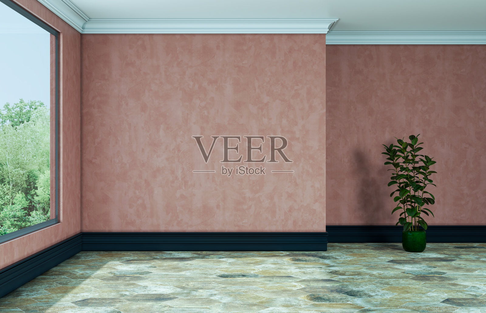 现代明亮的室内空房间3D渲染照片摄影图片