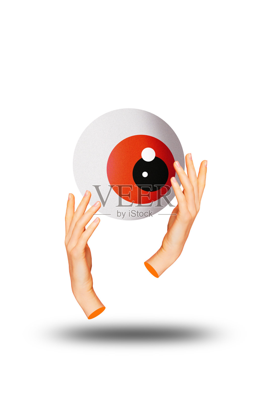 模板素描图像复合艺术拼贴,描绘了一个共济会的漫画形象,双手身体碎片握住眼球,专注于观察和控制发现。照片摄影图片