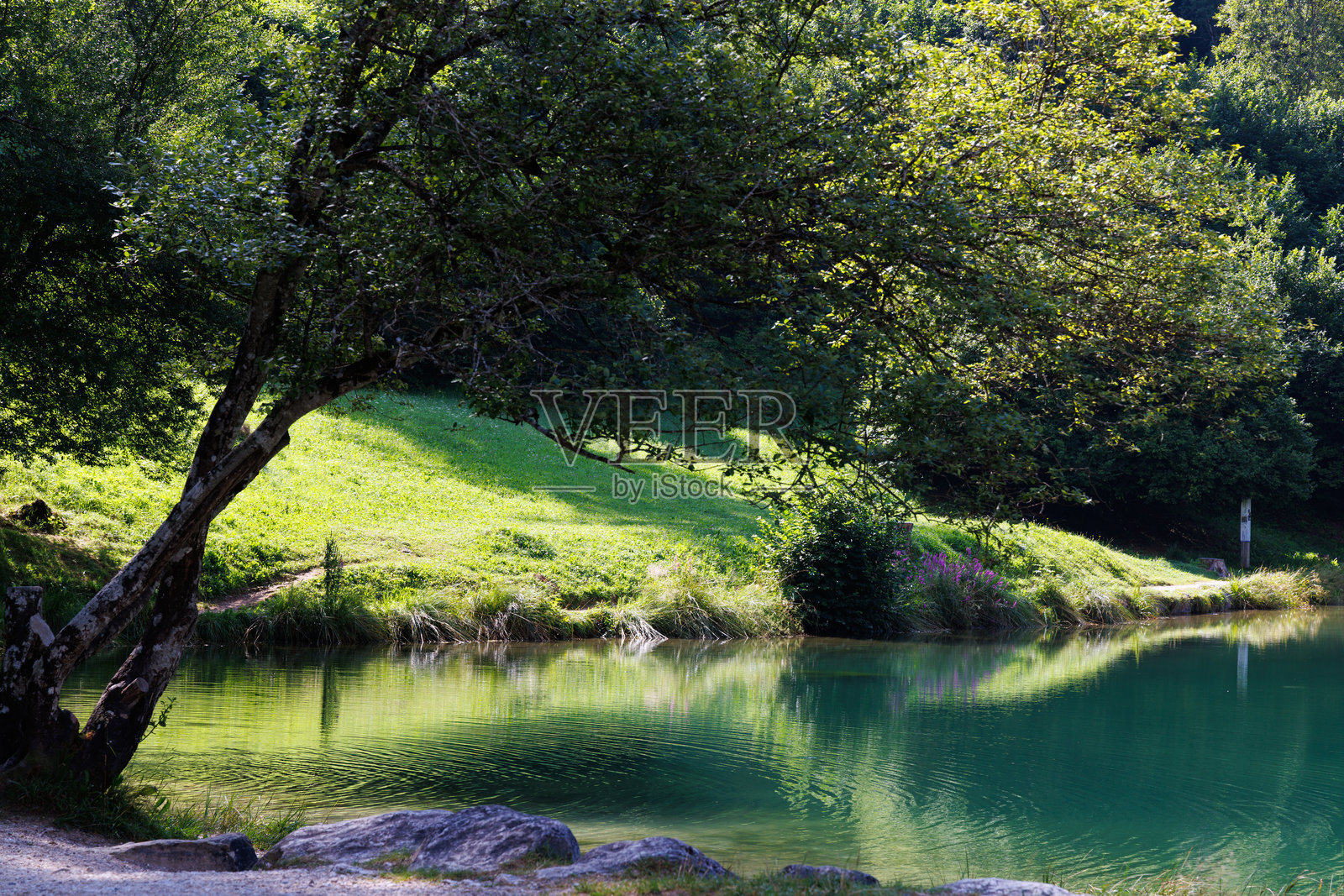 在意大利的韦尔斯佩尔格湖附近徒步旅行照片摄影图片