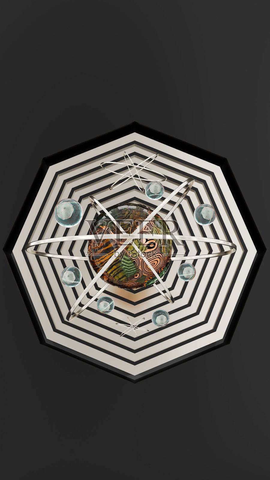 抽象插图,展示了具有分层六边形图案的几何设计照片摄影图片