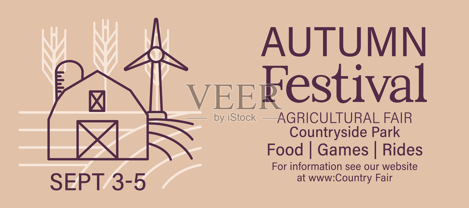 秋季农贸市场或节日标志,带线条艺术和空白区域插画图片素材