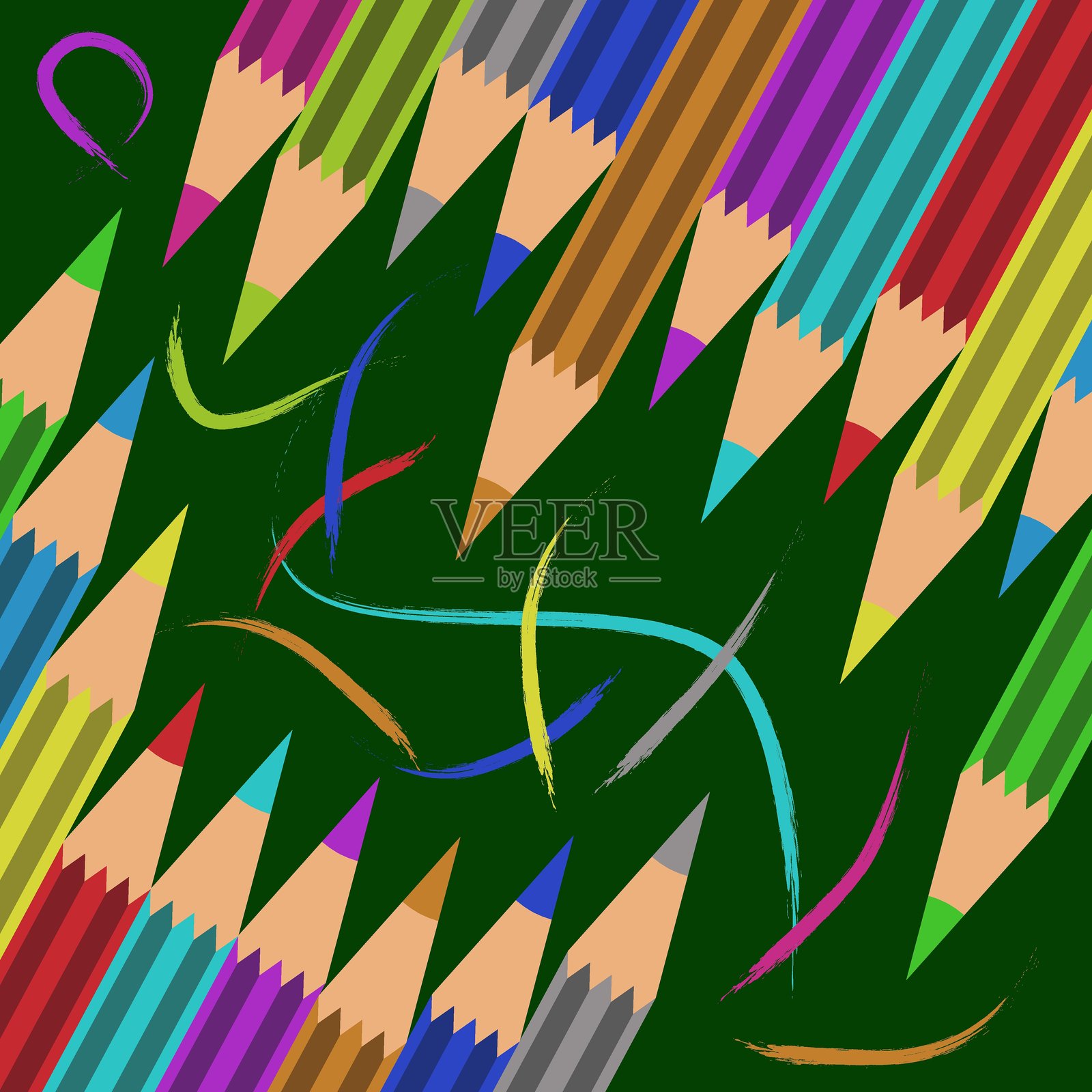 彩色铅笔背景。彩色铅笔的收藏。彩色铅笔的孤立插图。插画图片素材