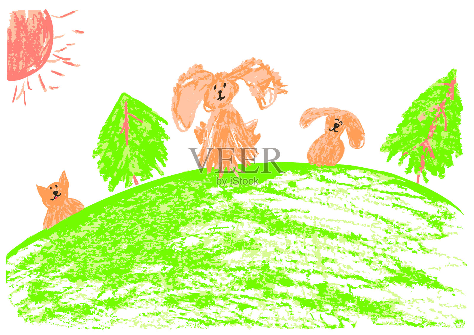 Children's drawing with wax crayons, pastels插画图片素材