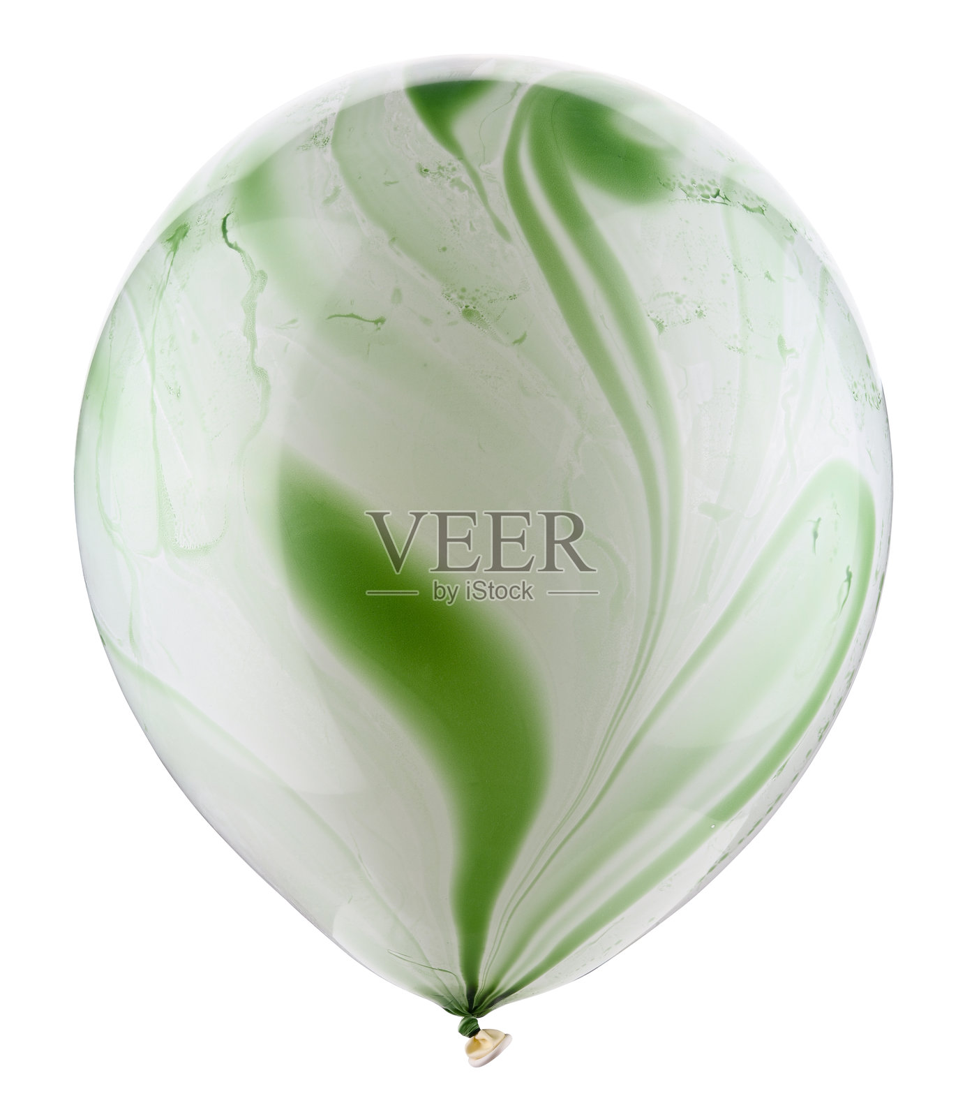 白色充气气球,带有大理石图案和绿色斑点,孤立在白色背景上。全景深。照片摄影图片