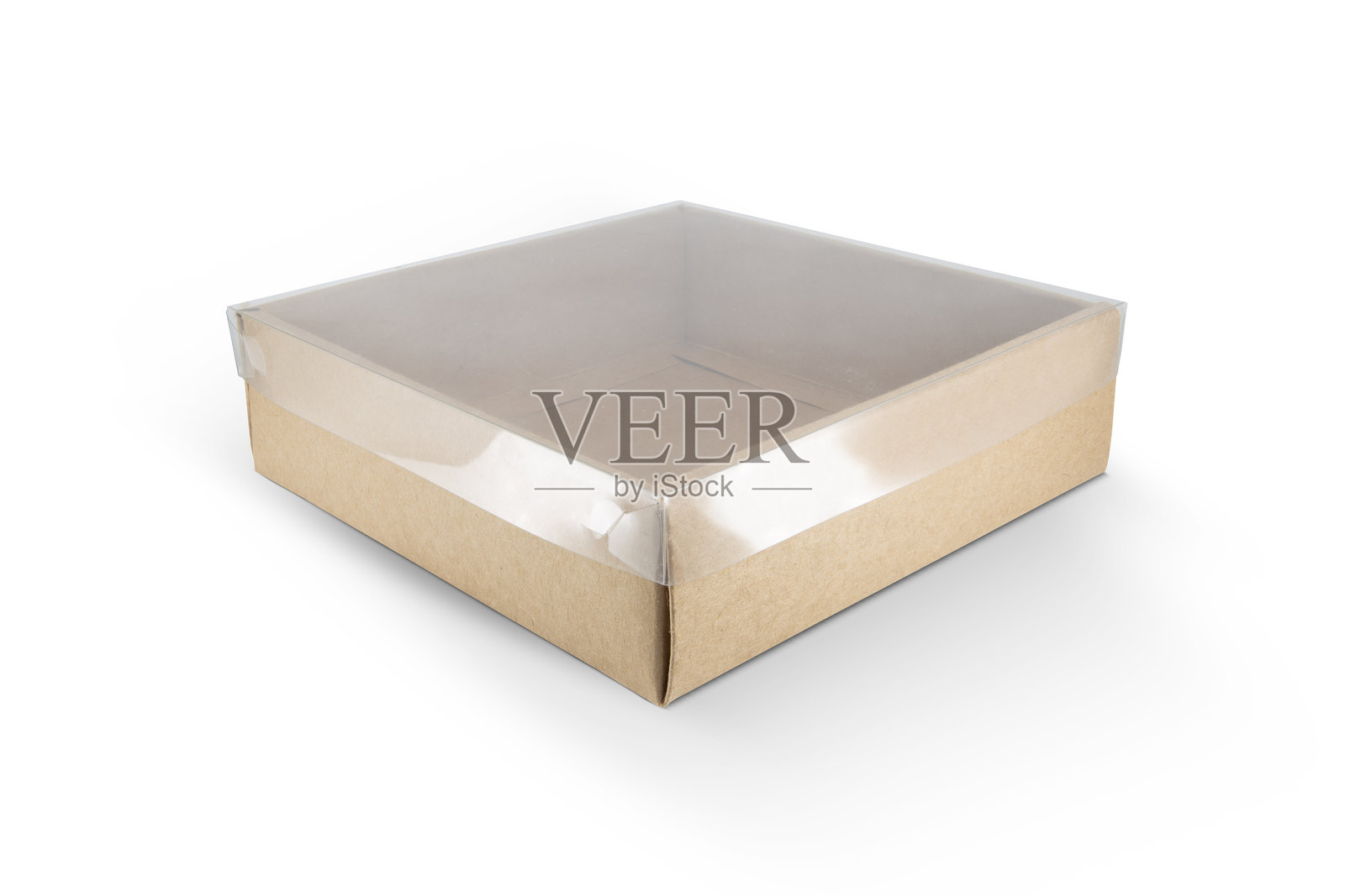 带透明窗的空白工艺盒模型,孤立在白色背景上照片摄影图片