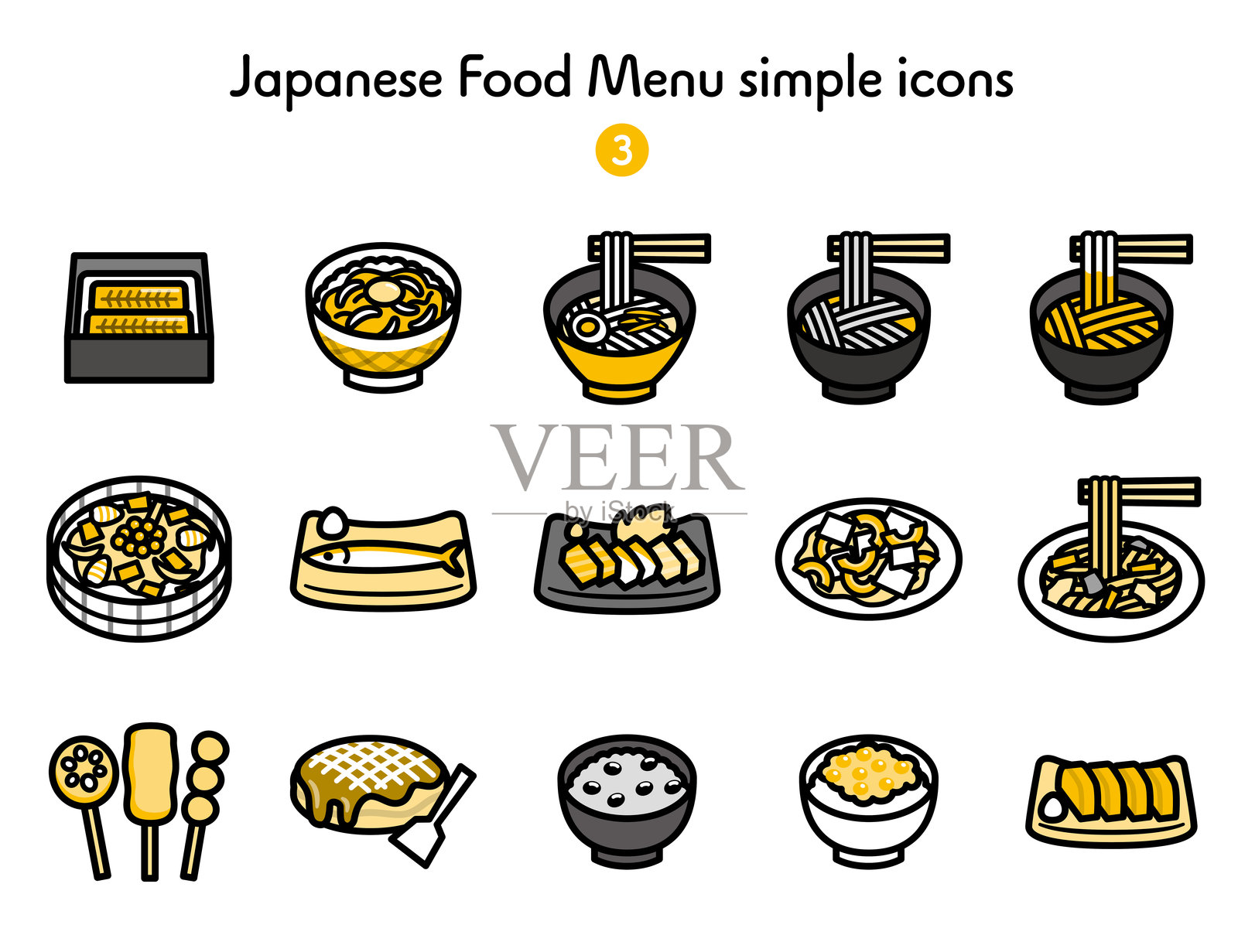 各种日本料理图标的集合插画图片素材