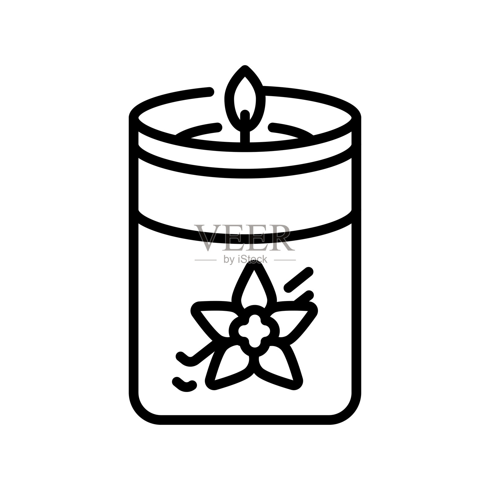 香薰蜡烛黑色线条图标。矢量孤立元素插画图片素材