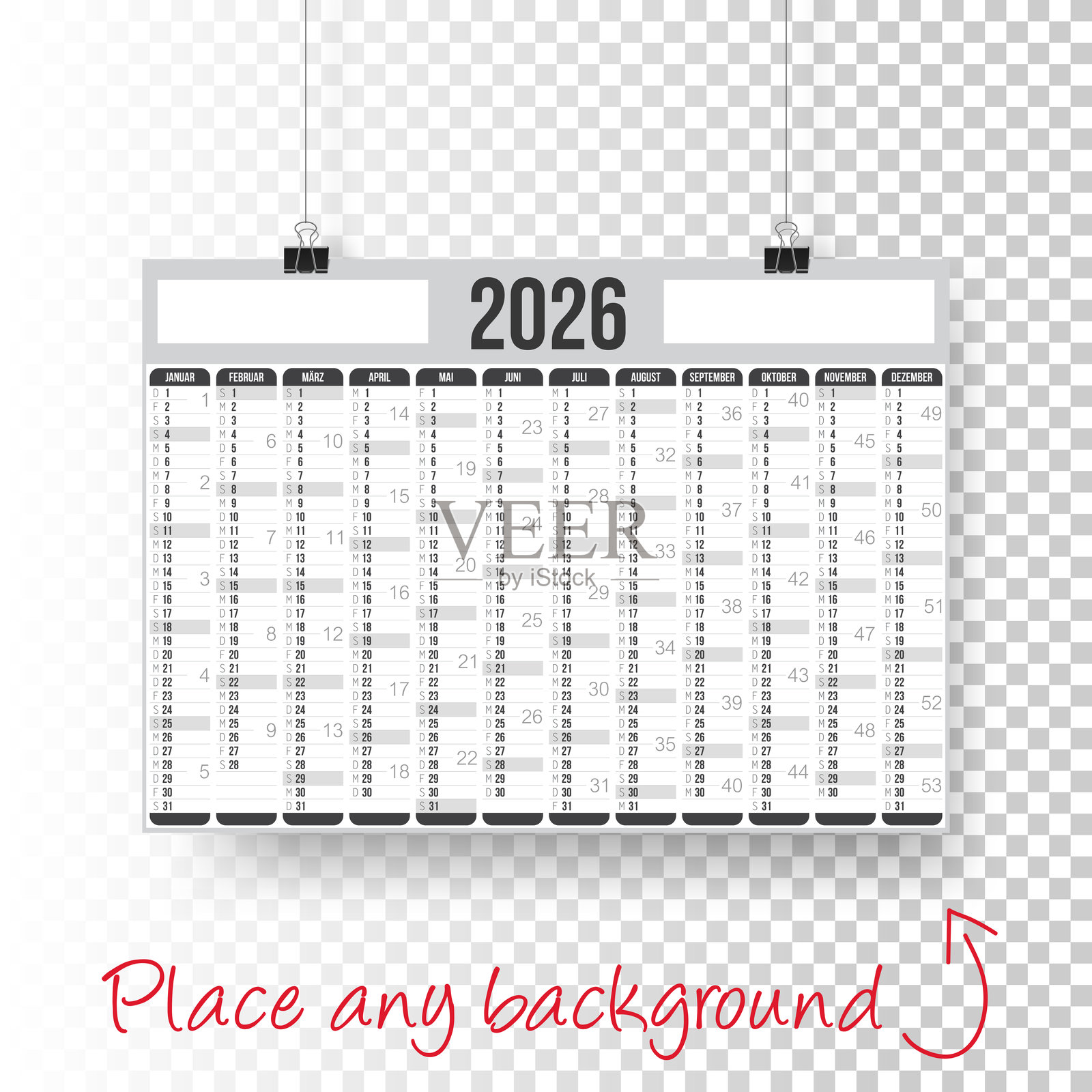 2026年德国日历 - 空白背景海报插画图片素材