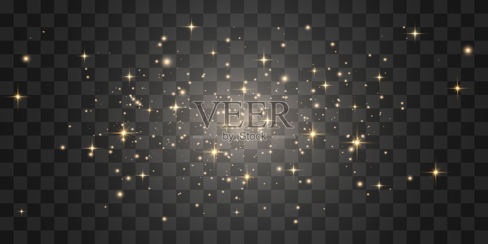 神奇的光尘,散发柔和的光芒。漂浮的光粒子。带有闪烁的仙尘的圣诞灯光效果,独立于透明背景。插画图片素材