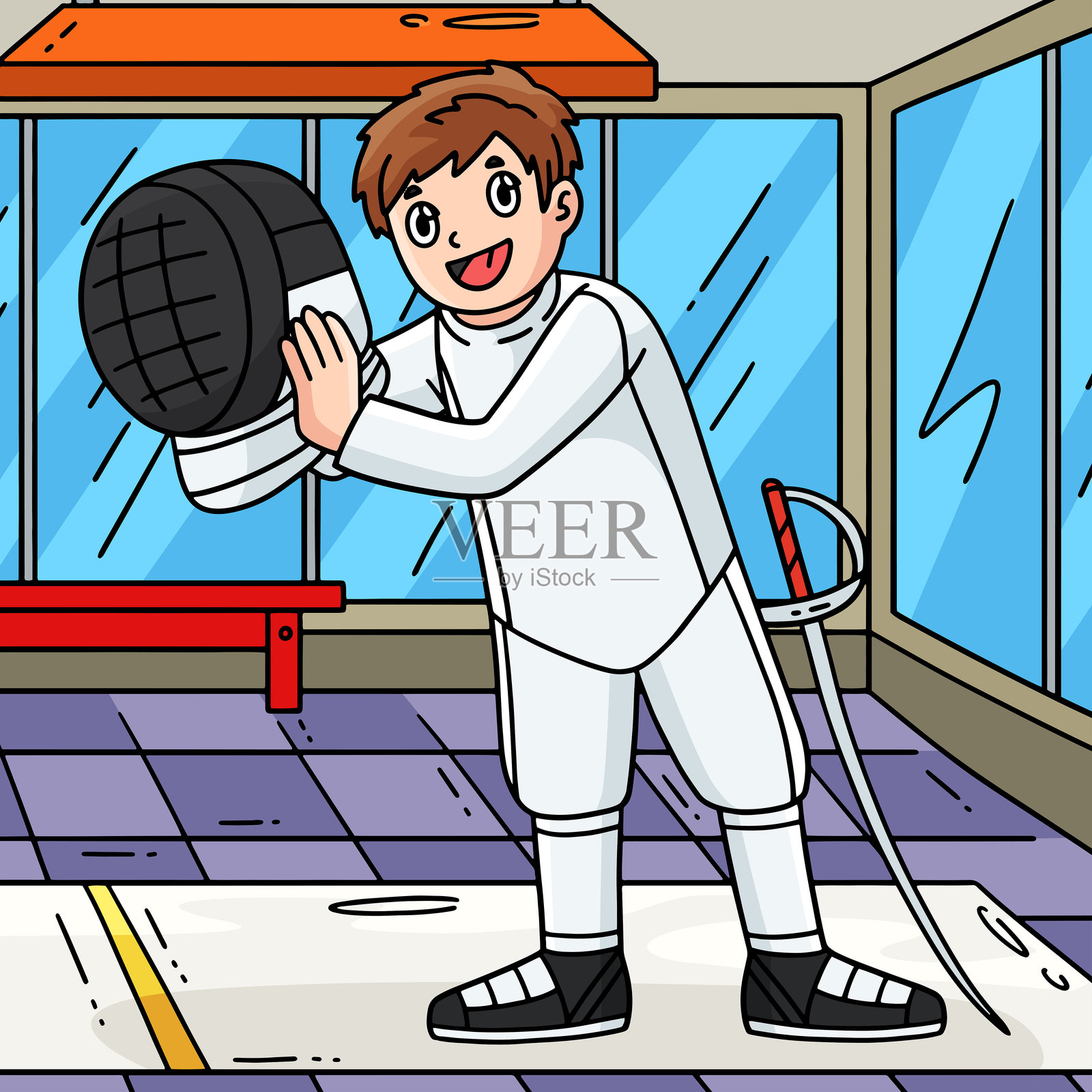 彩色卡通男性击剑手戴着面具插画图片素材