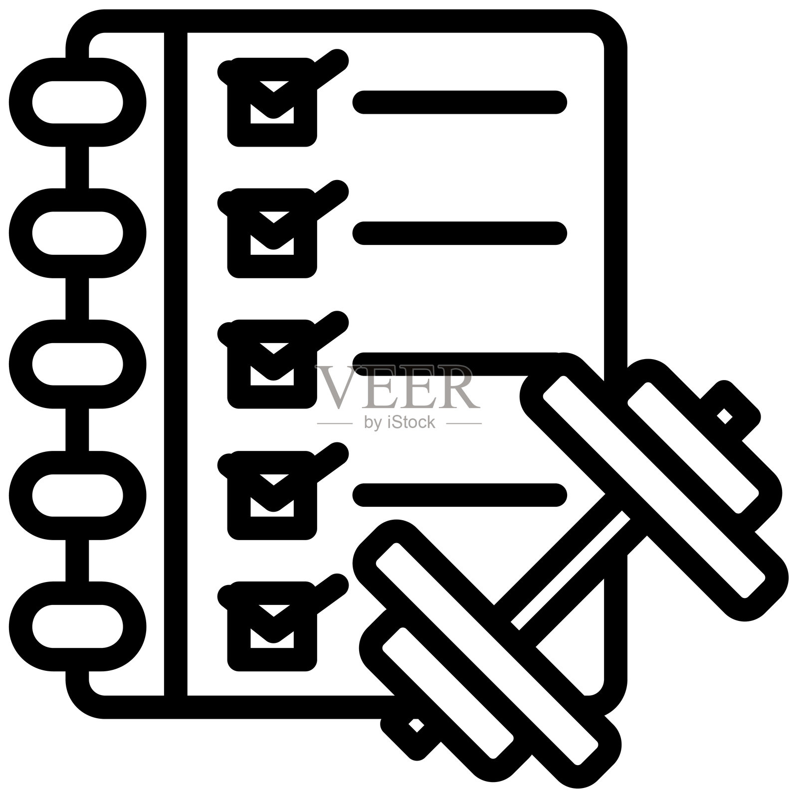 健身日志图标,黑白轮廓图标矢量。插画图片素材