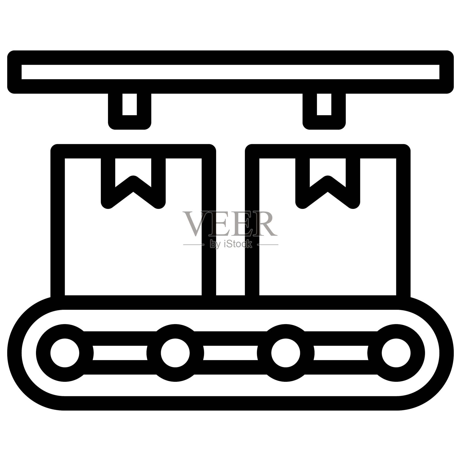 生产线图标,黑白轮廓图标矢量。插画图片素材