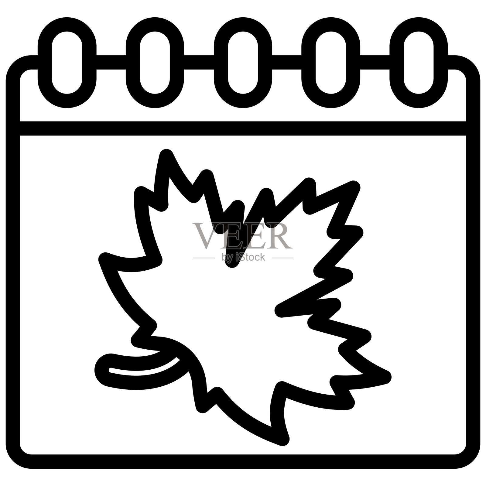 秋季日历图标,黑白轮廓图标矢量。插画图片素材