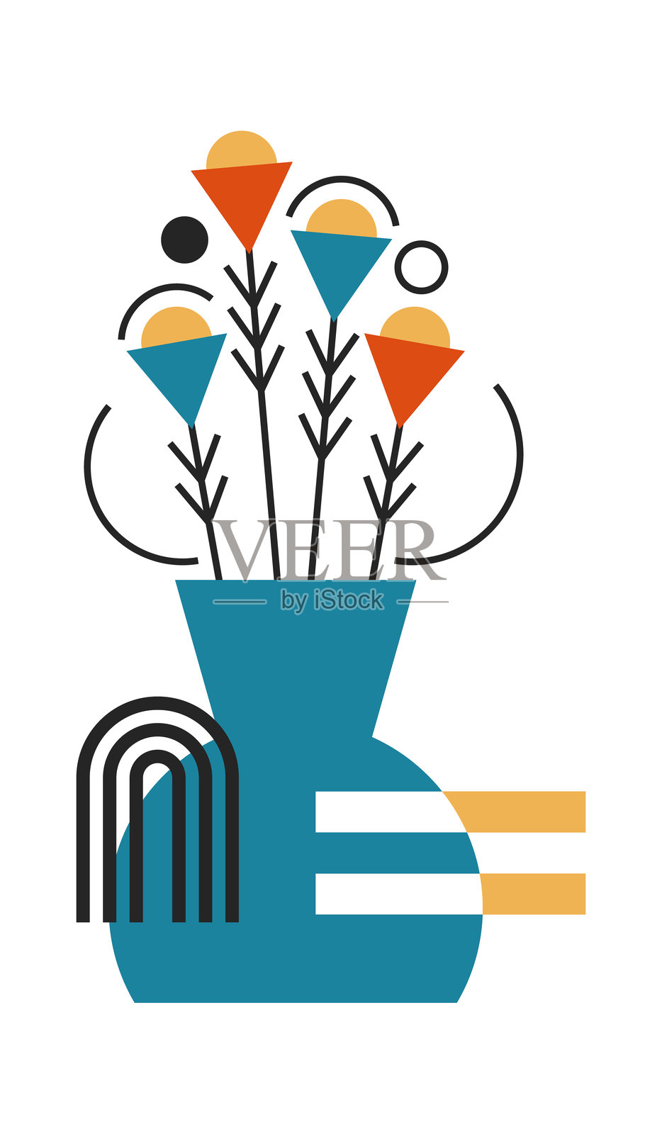包豪斯风格的花瓶中的花朵盛开插画图片素材