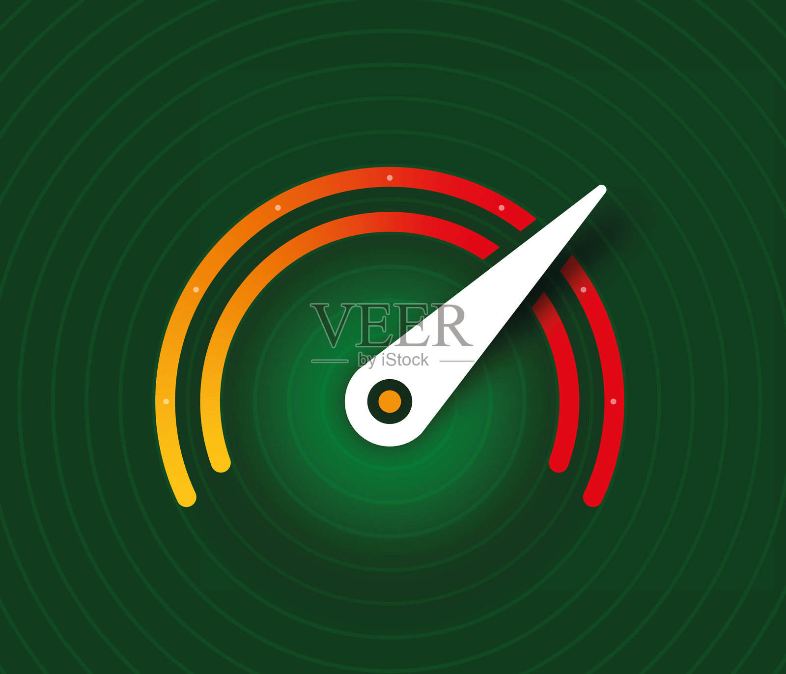 深蓝色背景上的速度计。橙红色速度计概念插画图片素材