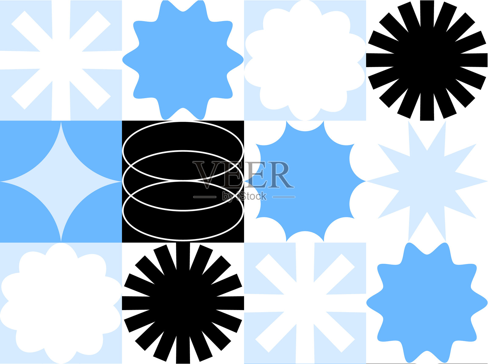 无缝图案,包含几何星形和雪花形状插画图片素材