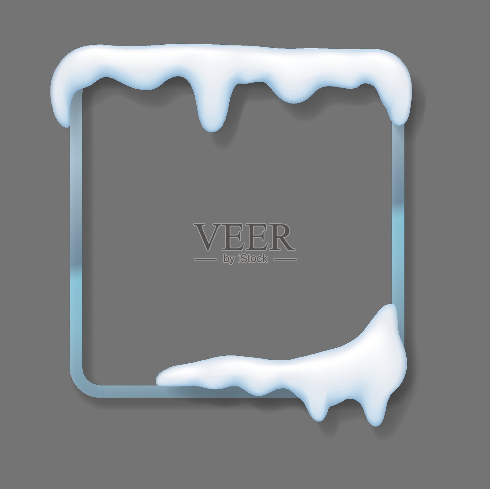 灰色背景上的方形冰冷框架,带有雪白装饰插画图片素材