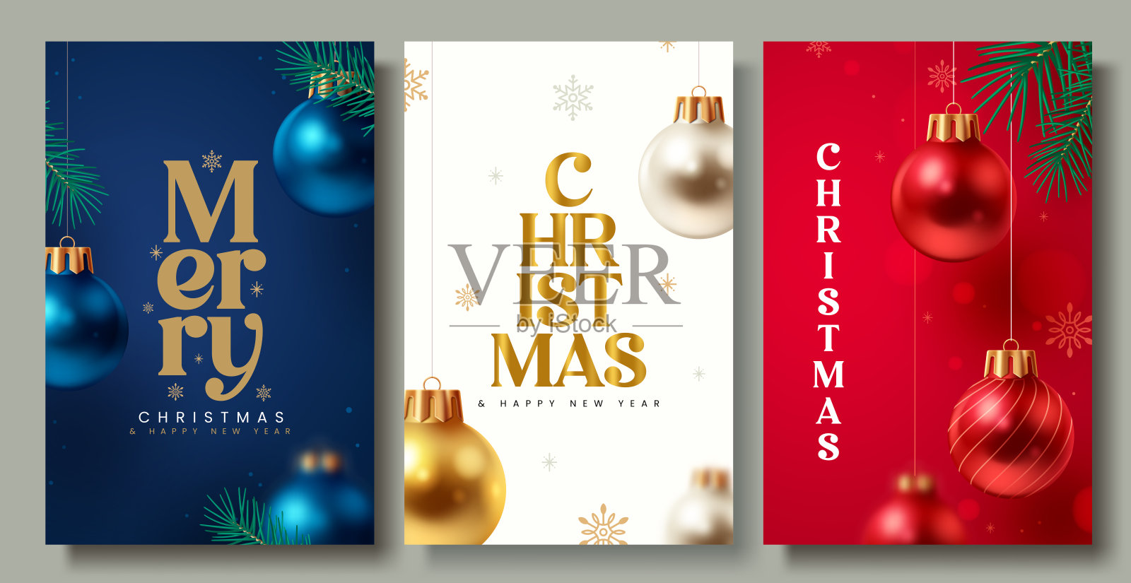 优雅的圣诞贺卡,配有装饰品和节日设计插画图片素材