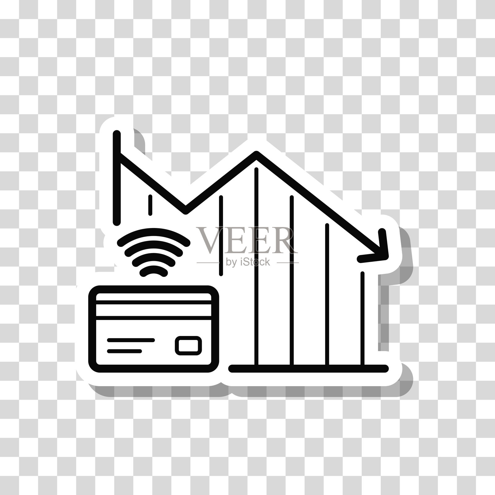 减少非接触式支付的图表。空白背景上的图标贴纸。插画图片素材