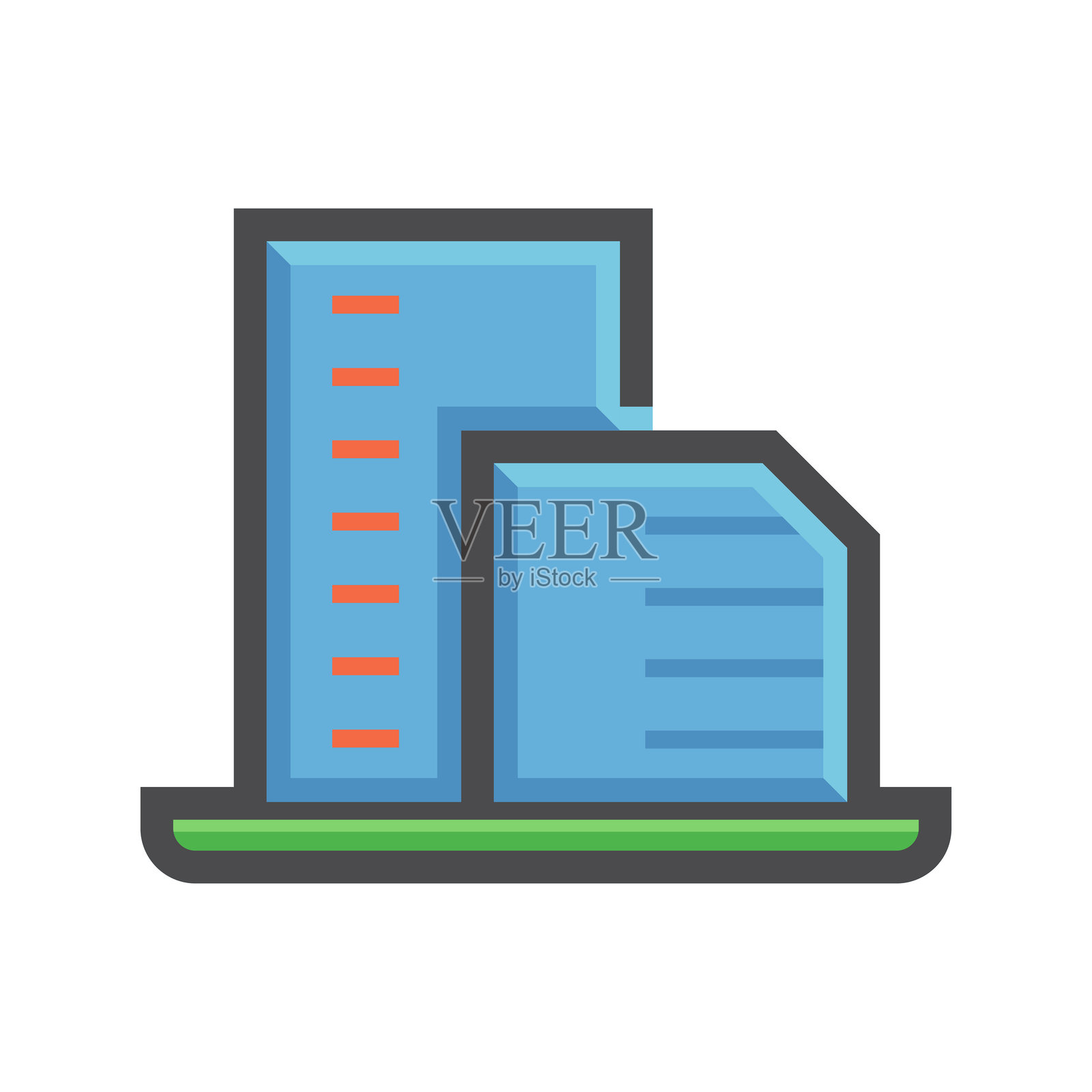 高层住宅建筑矢量图标。房地产和物业视觉的图形元素。非常适合用于展示城市生活、公寓开发和高密度住房。插画图片素材