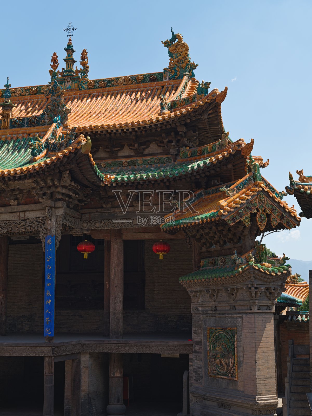 中国山西省介休市后土庙的建筑风格照片摄影图片