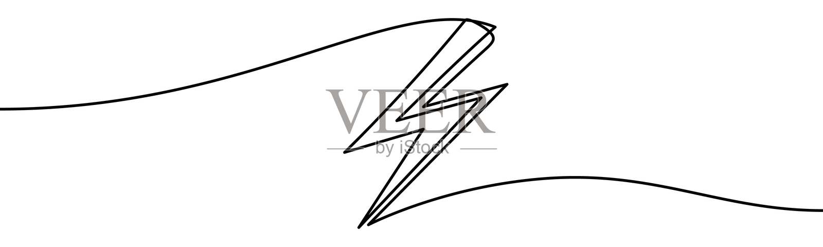 闪电符号。代表能量、电力、科技和环保创新,连续线条风格的矢量插图。插画图片素材