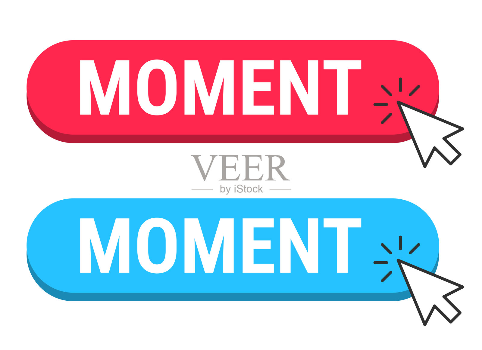 时刻 - 白色背景上的红色和蓝色按钮与光标插画图片素材