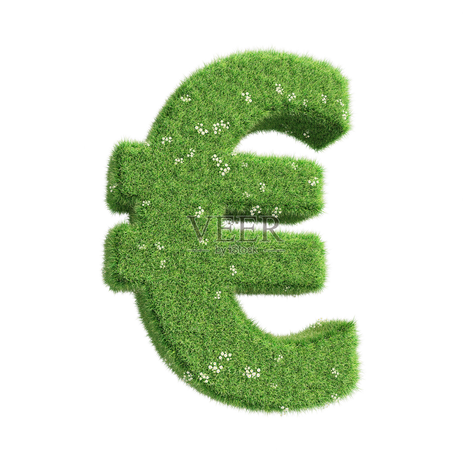 用草制成的欧元符号(白色背景上的孤立图像,带有抠图路径)照片摄影图片