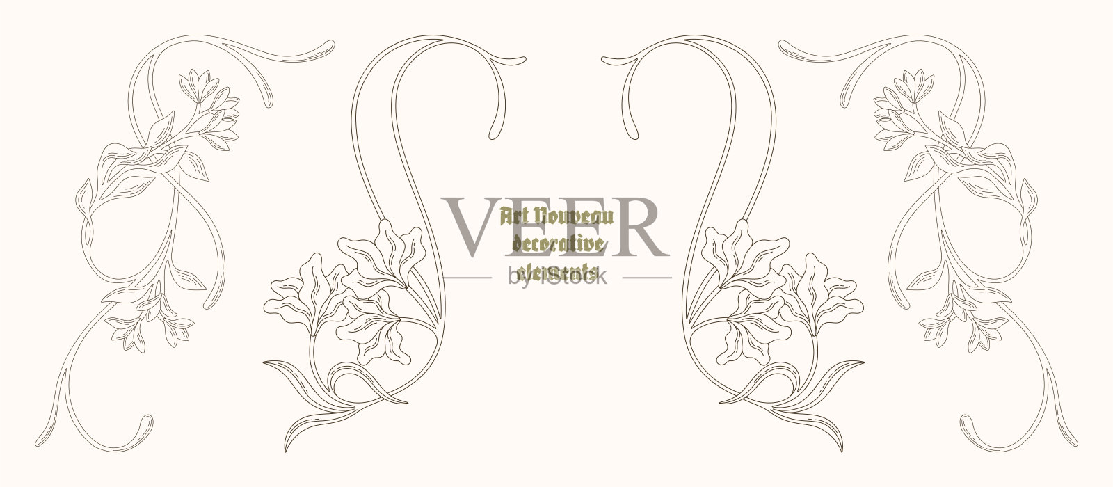 新艺术风格的花卉轮廓元素。优雅的装饰。矢量图。插画图片素材