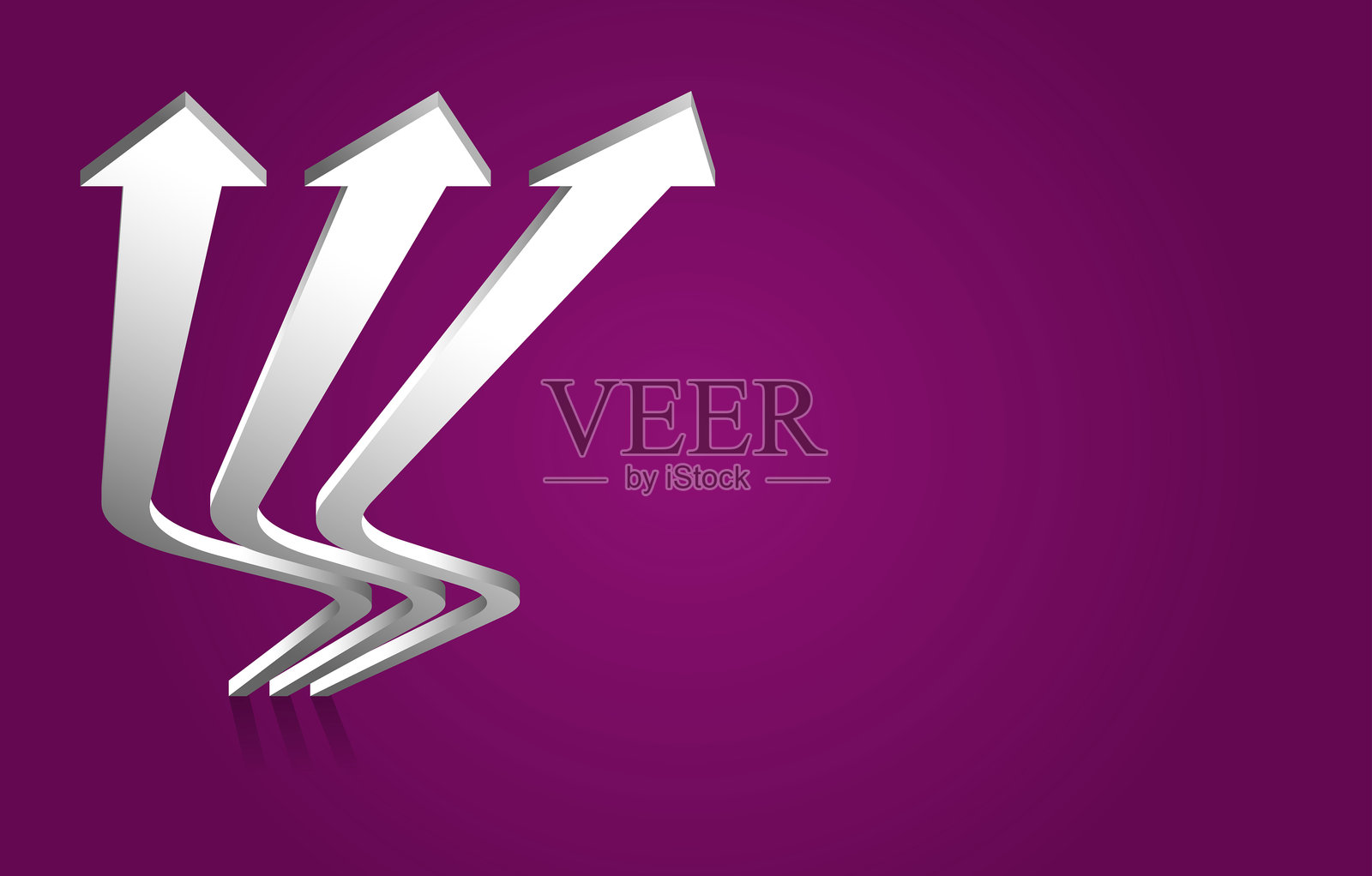 三维银白色闪亮的箭头向后翻转,象征着在紫色空白水平背景上逆向回溯,传达团结、攻击性和在逆境中的合作。插画图片素材