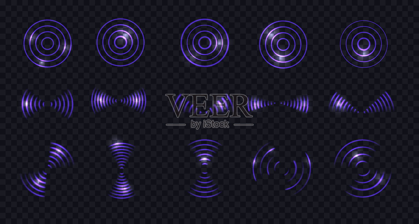 紫色霓虹雷达信号和声波。插画图片素材