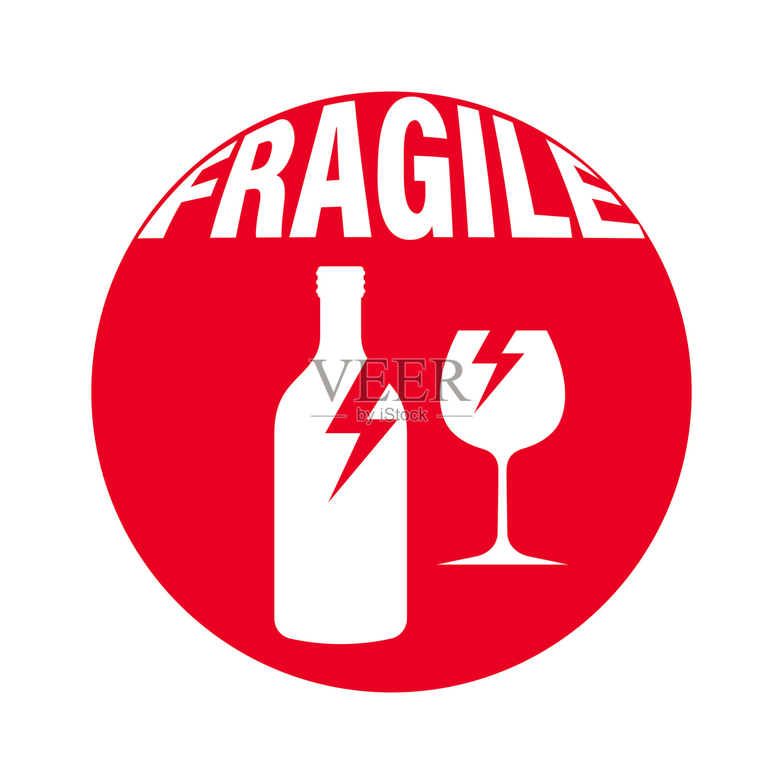 易碎玻璃器皿和带有警告设计的瓶子插画图片素材