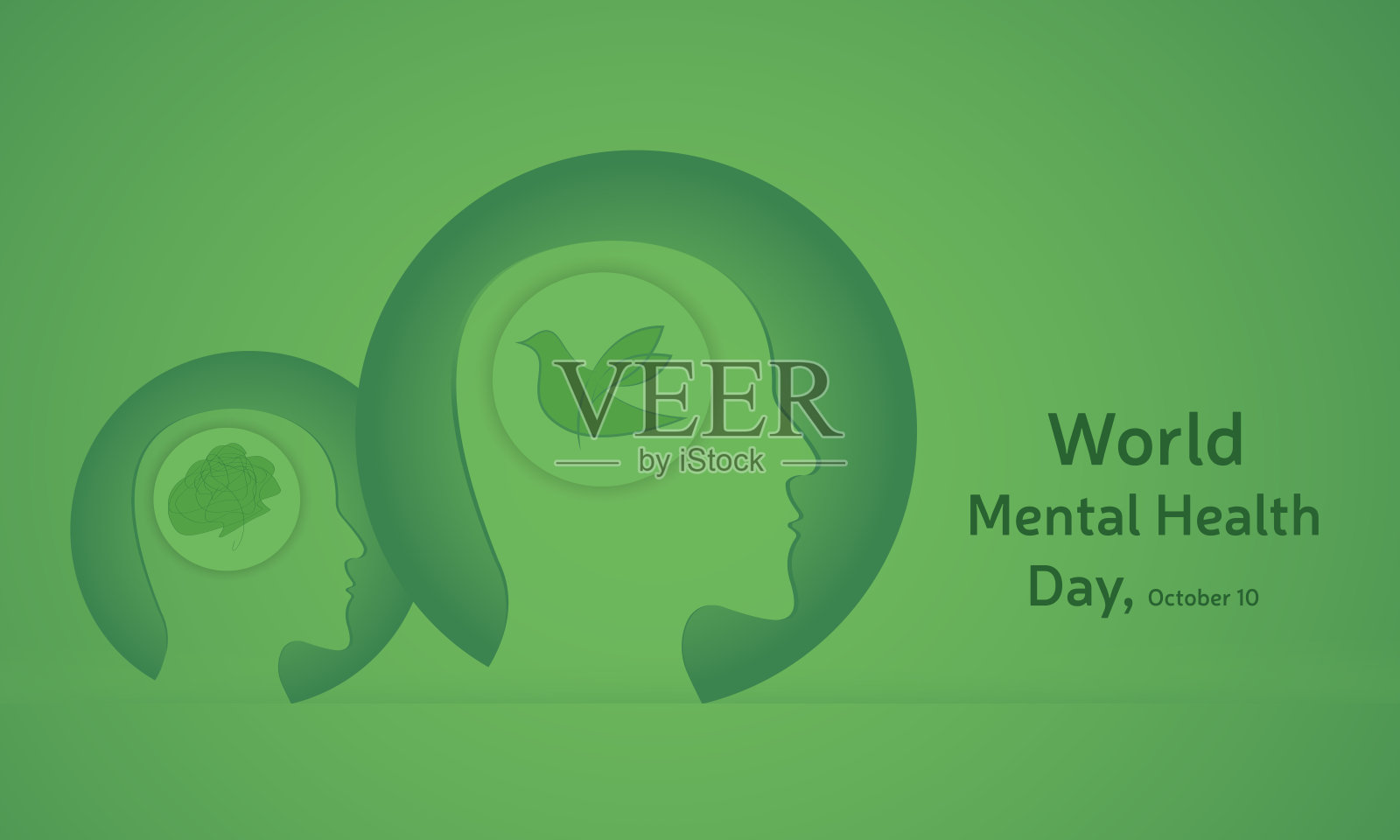 心理健康意识日 10月10日 健康、自我关怀与治疗概念插图。插画图片素材