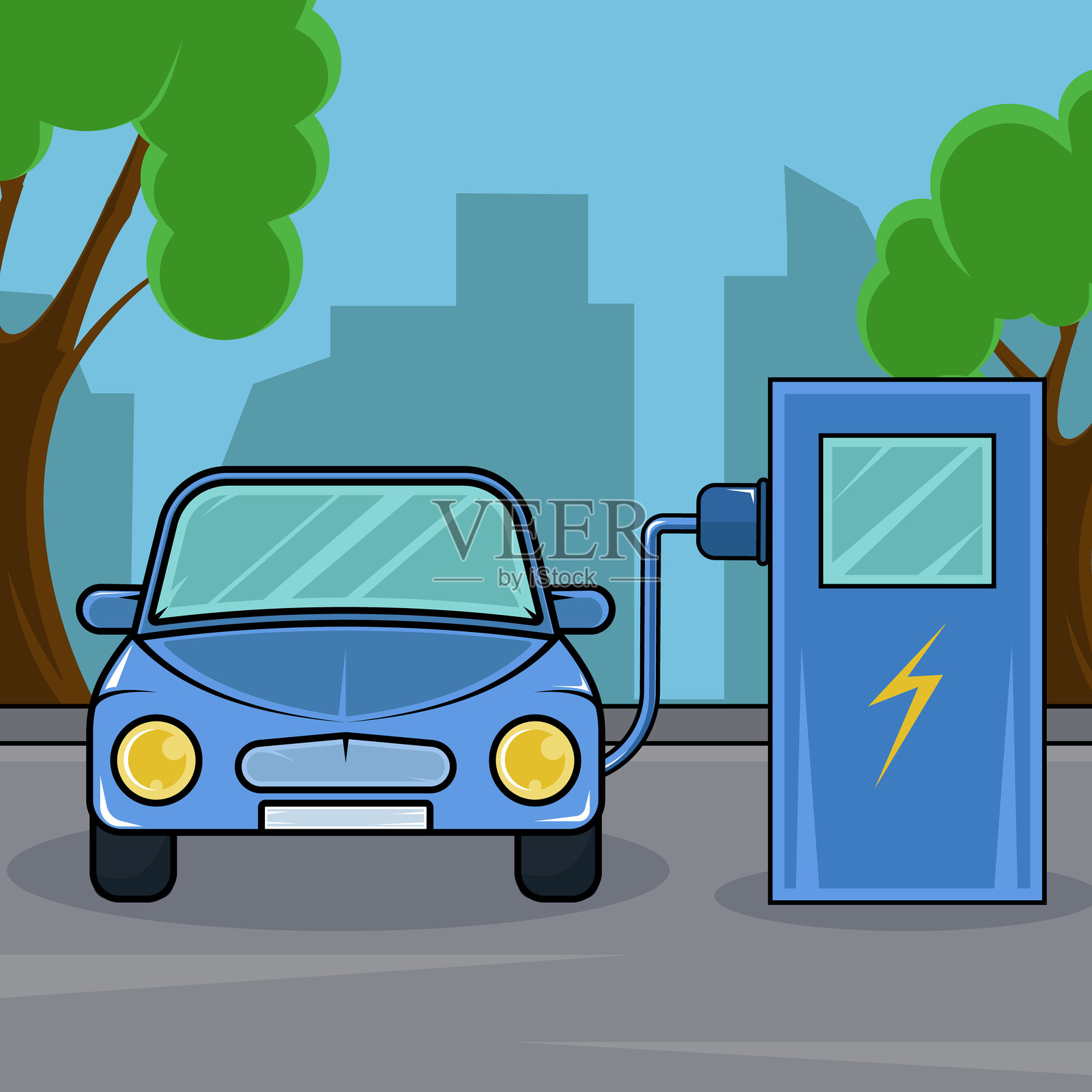 电动汽车充电站矢量插图插画图片素材