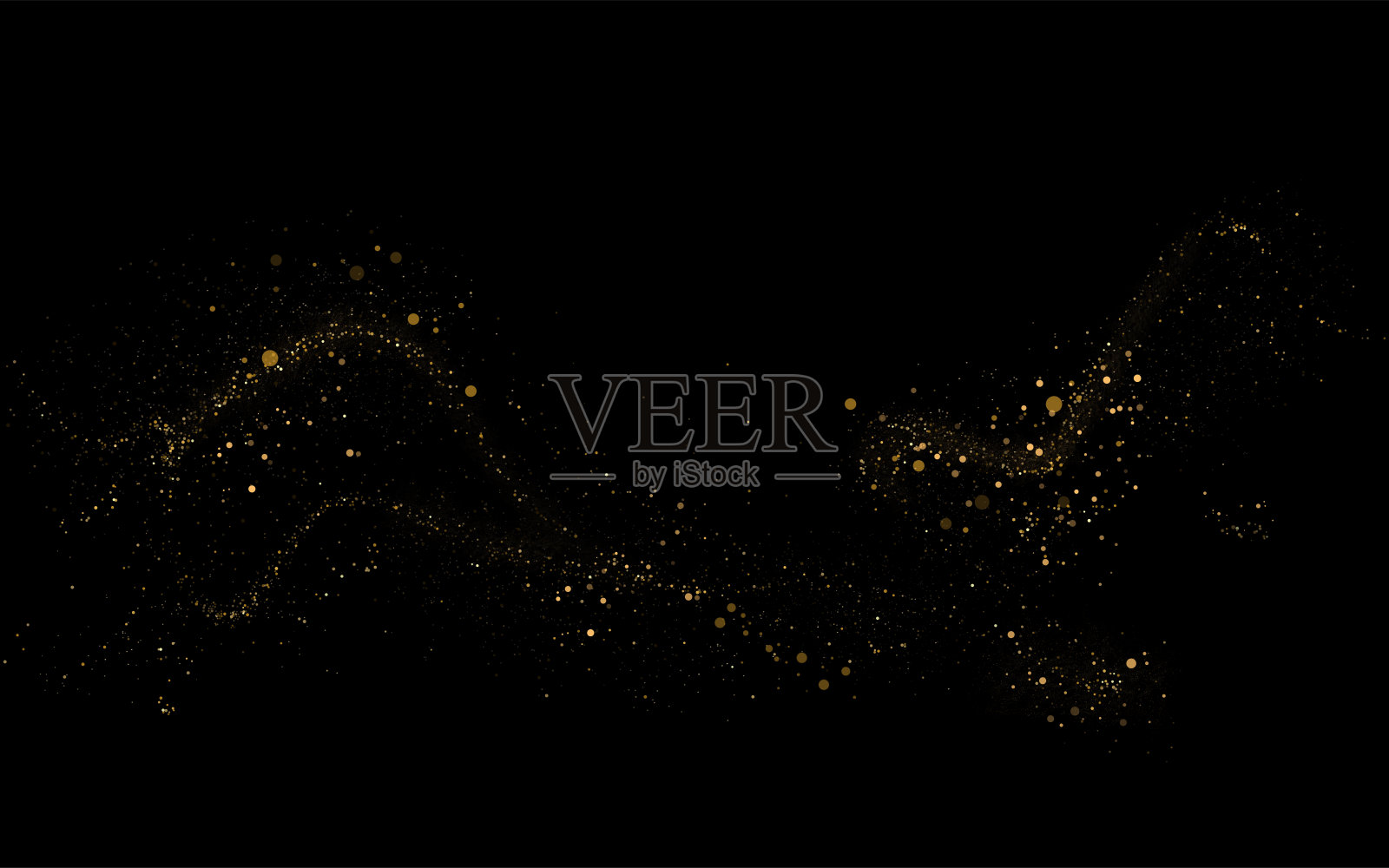 孤立的金色波浪状亮片图案,黑色背景上的构图插画图片素材