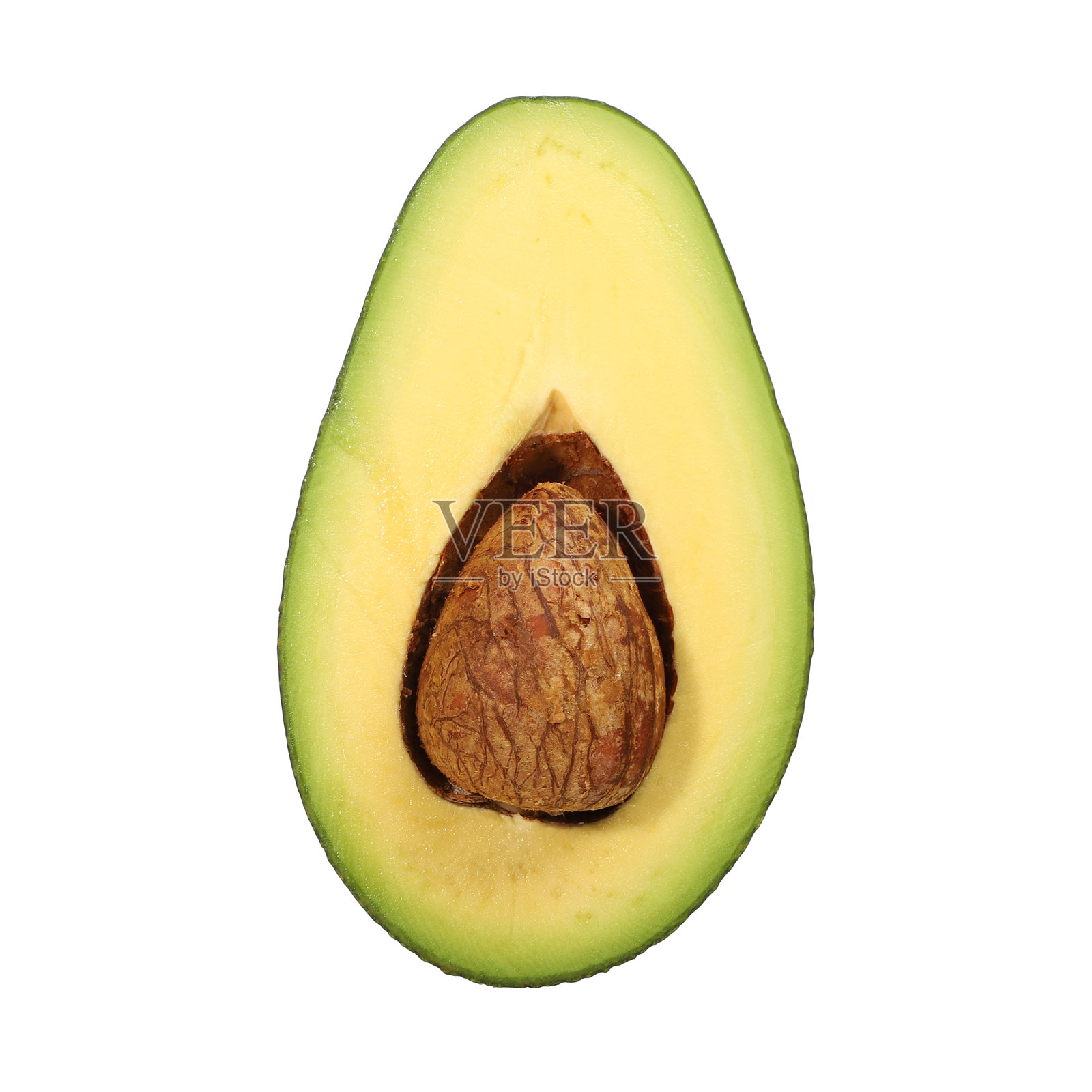 半个牛油果的特写,带有种子,孤立在白色背景上照片摄影图片