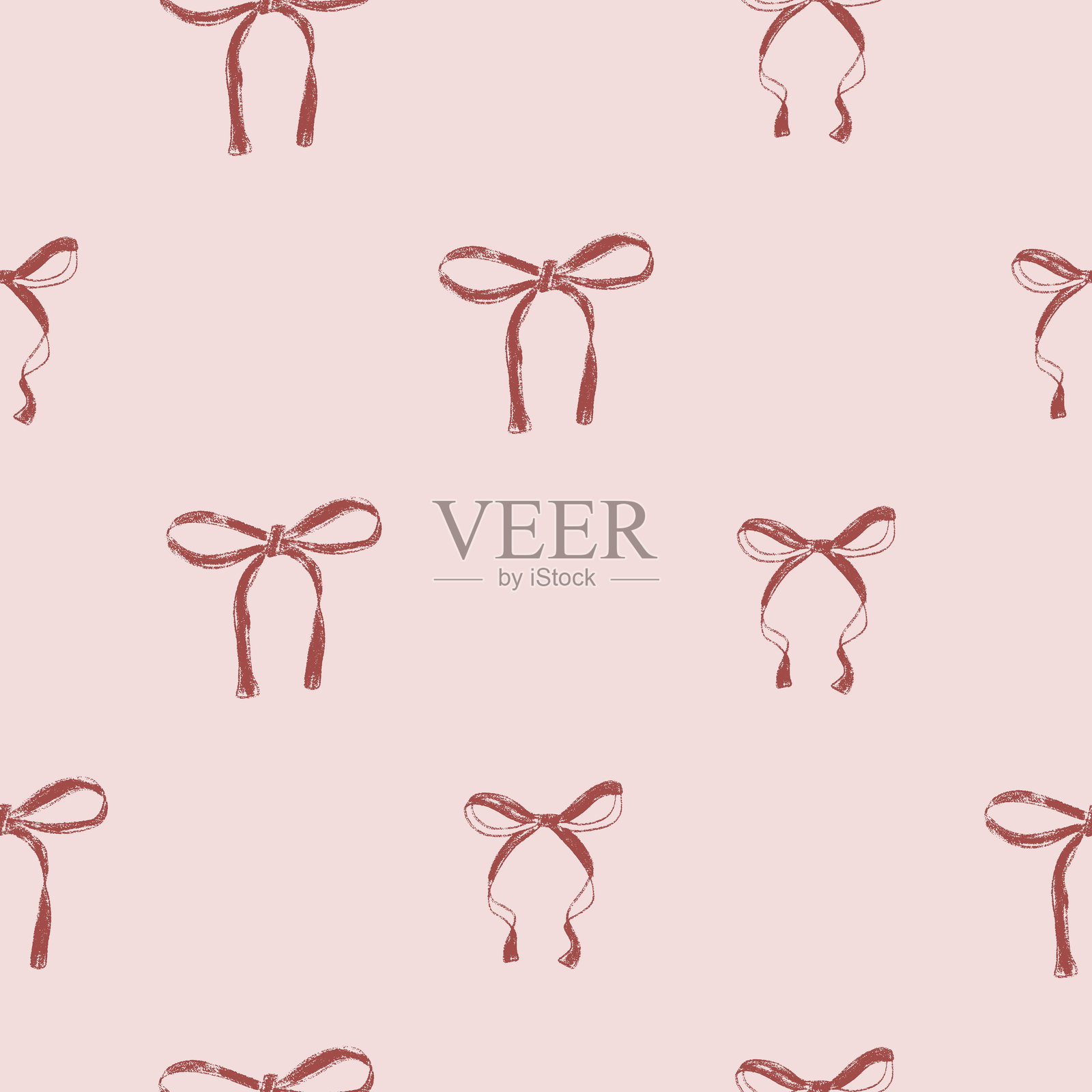 调皮的蝴蝶结无缝图案。复古的女孩风格蝴蝶结无尽背景。礼品丝带重复覆盖。派对蜡笔绘制的连续装饰。矢量手绘插图。插画图片素材