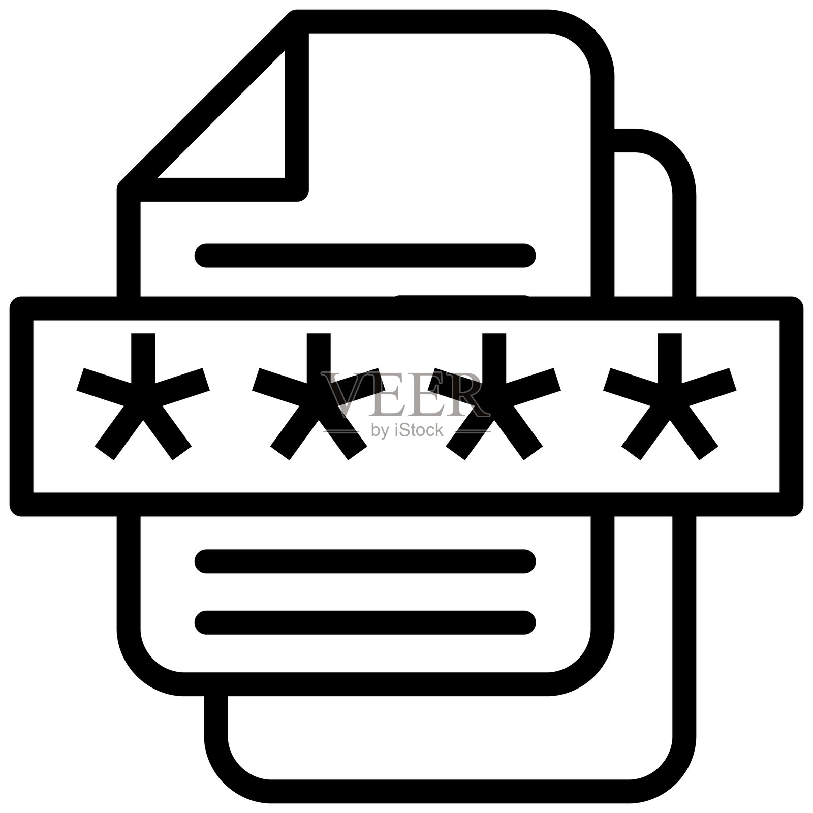 加密文档轮廓图标,黑白轮廓图标矢量。插画图片素材