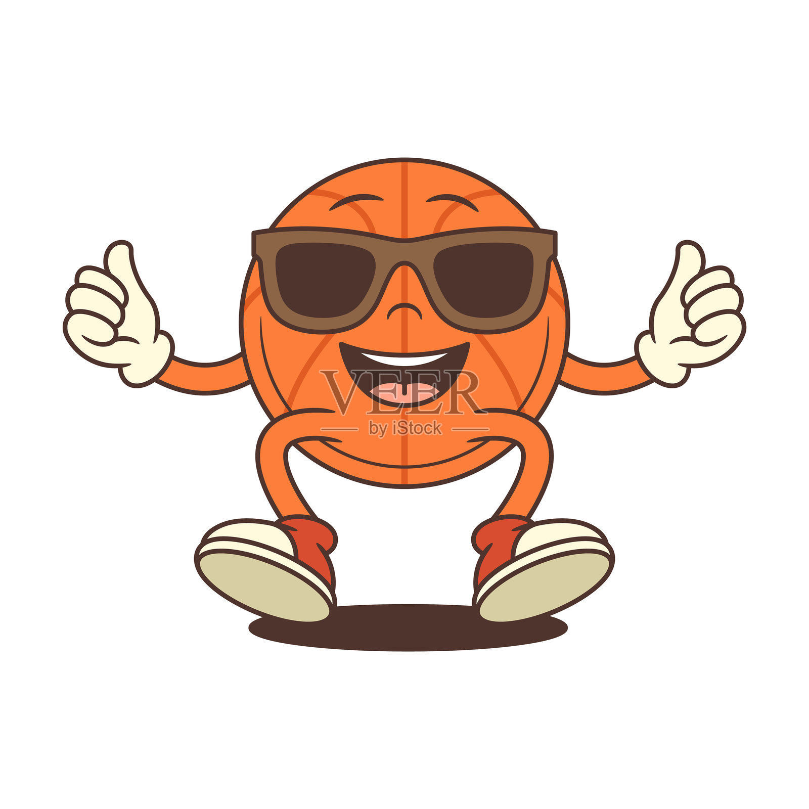 时尚复古篮球吉祥物戴着太阳镜竖起大拇指的矢量插图插画图片素材