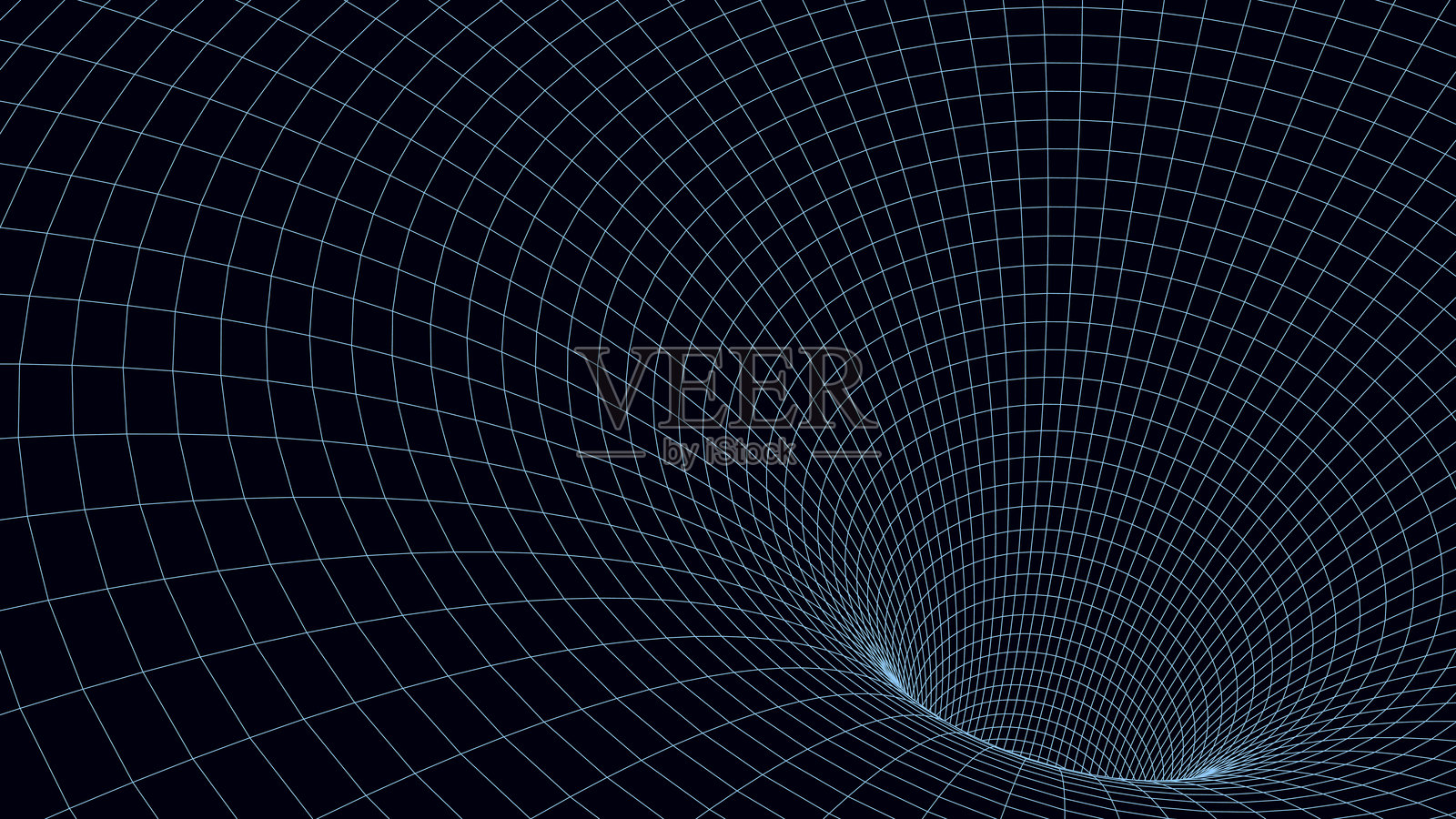 抽象的线框隧道。科学虫洞。矢量3D门户网格。未来幻想漏斗。插画图片素材